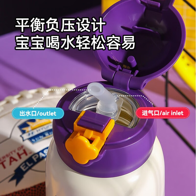 (免费刻字)骑水牛款杯具熊儿童保温杯带吸管儿童水杯316不锈钢内胆宝宝学饮杯儿童保温壶630mlBEDDYBEAR高清大图