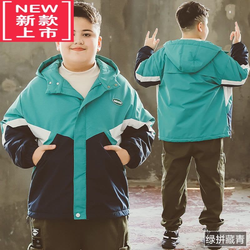 可莉允胖童装男童摇粒绒加绒外套秋冬冲锋衣加肥加大儿童宽松胖男孩夹克棉服图片