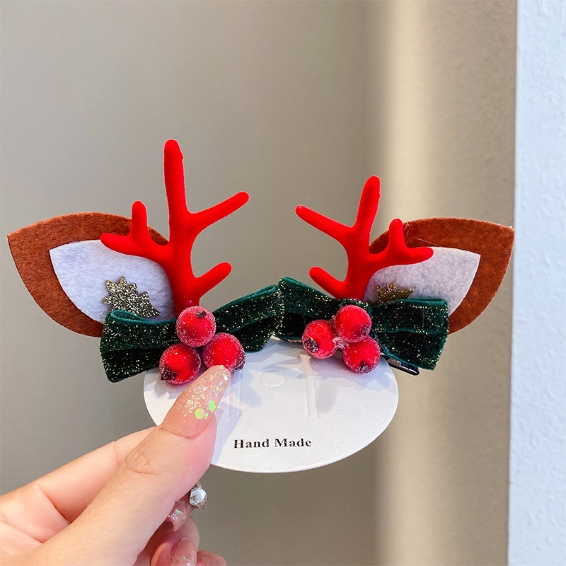 智扣圣诞节发夹儿童发卡女童宝宝节日小鹿夹子头饰后脑勺圣诞发饰