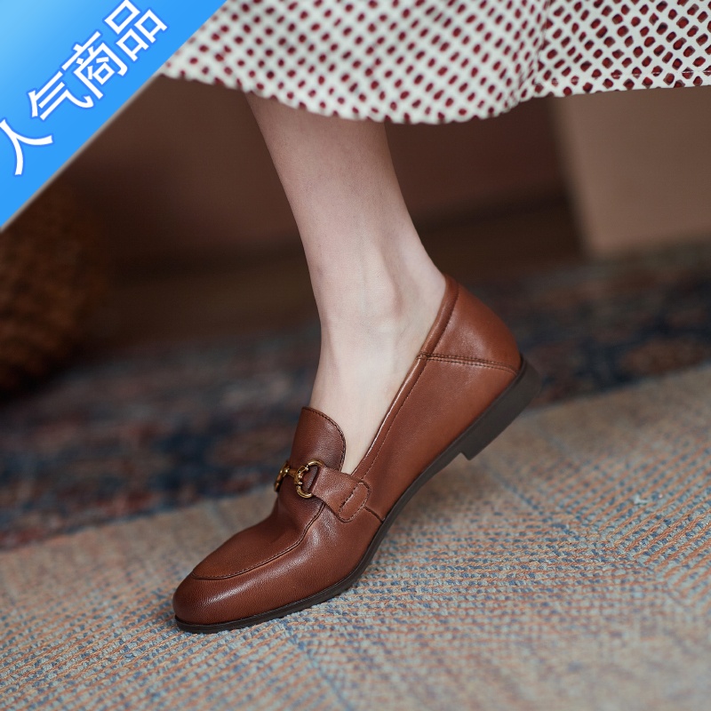 SUNTEK高端版～！两穿金属扣乐福鞋女2023复古小皮鞋英伦风平底单鞋高清大图