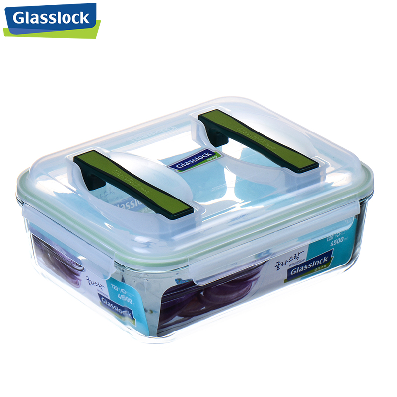 三光云彩(GLASSLOCK)钢化玻璃大容量保鲜盒带提手密封盒水果大号收纳盒腌制泡菜盒4500ml大号钢化玻璃保鲜盒