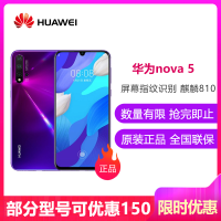 华为（HUAWEI）nova 5 8GB+128GB 仲夏紫 全网通双4G前置3200万人像超级夜景 麒麟810新款智能芯片 后置四摄 40W超级快充拍照手机