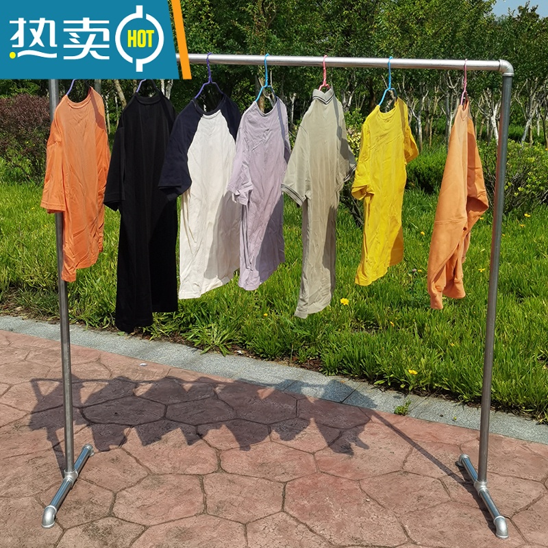 敬平镀锌钢管晾衣架落地简易家用阳台卧室挂衣架不锈钢镀锌凉挂晒被晾 6分管加厚长1.2米高1.2米高清大图
