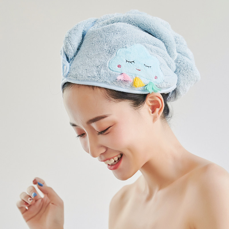 干发帽女韩版速干帽吸水包头巾擦头发毛巾可爱浴裙抹胸浴巾 三维工匠 【干发帽+浴裙套装】-花朵蓝(送礼品袋)
