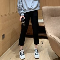 唐狮00秋冬装新款百搭直筒休闲裤女黑色长裤呢裤显瘦韩版宽松潮 L A款/黑色