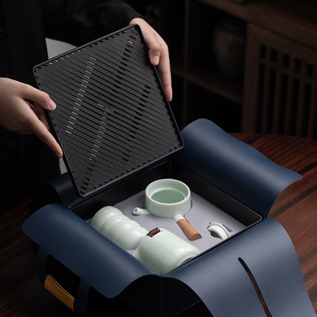 知者觉器便携哥窑旅行7件套茶具套装 哥窑旅行茶具 1个高清大图