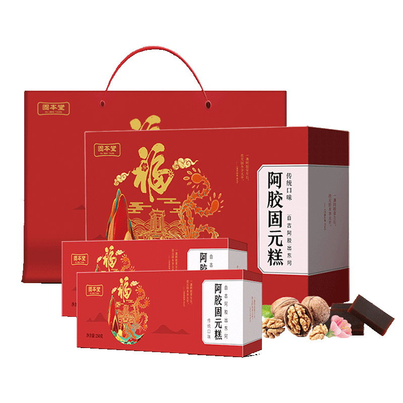 固本堂传统口味阿胶糕即食礼盒500g山东阿胶膏礼包 厂家直送
