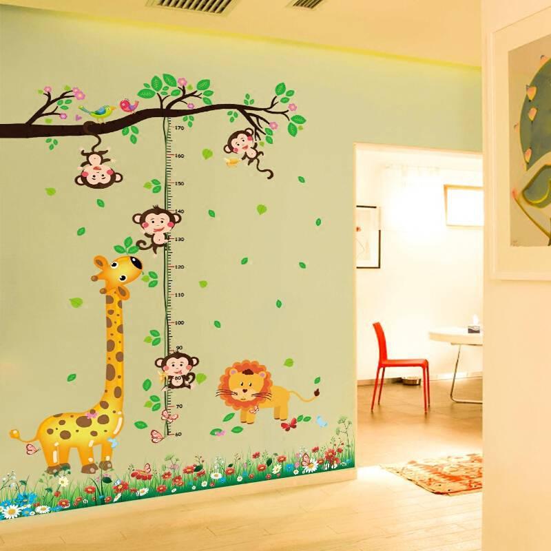 幼儿园儿童房间卡通装饰身高贴纸宝宝小孩测量身高贴可移除墙贴画 乳白色身高贴+蝴蝶草