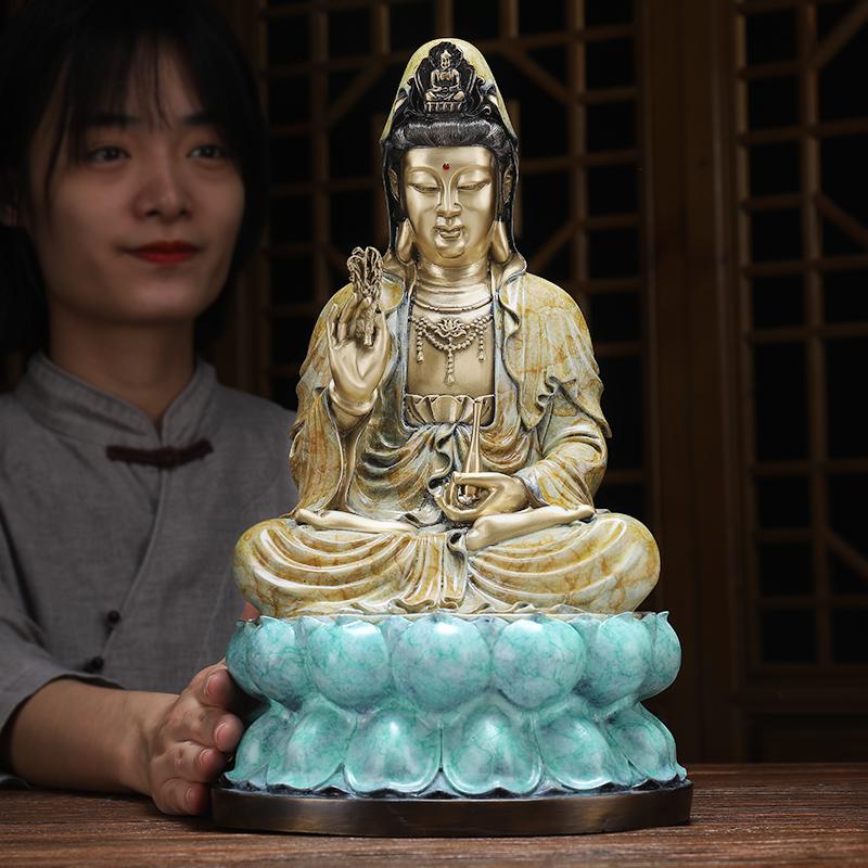 美帮汇铜观音菩萨佛像供奉家用摆件海观世音娘娘铜像高清大图