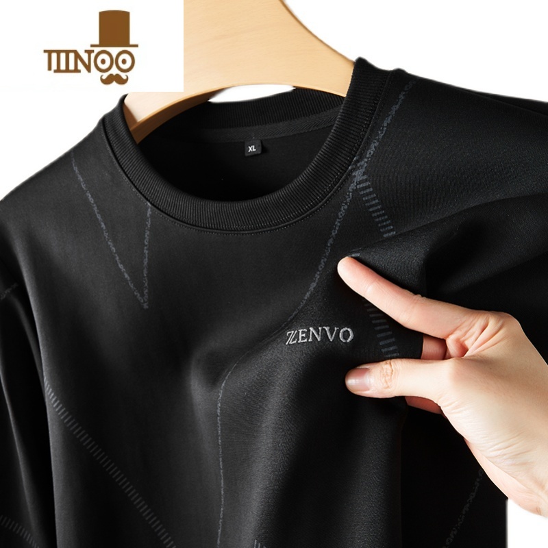 YANXU男士圆领运动卫衣加肥加大码棉质潮流秋季胖子宽松休闲长袖T恤衫高清大图