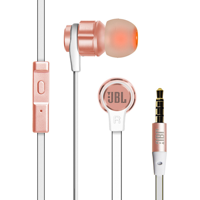 JBL T180A 立体声入耳式耳机 重低音耳麦线控立体声手机通用男女运动耳塞 粉色