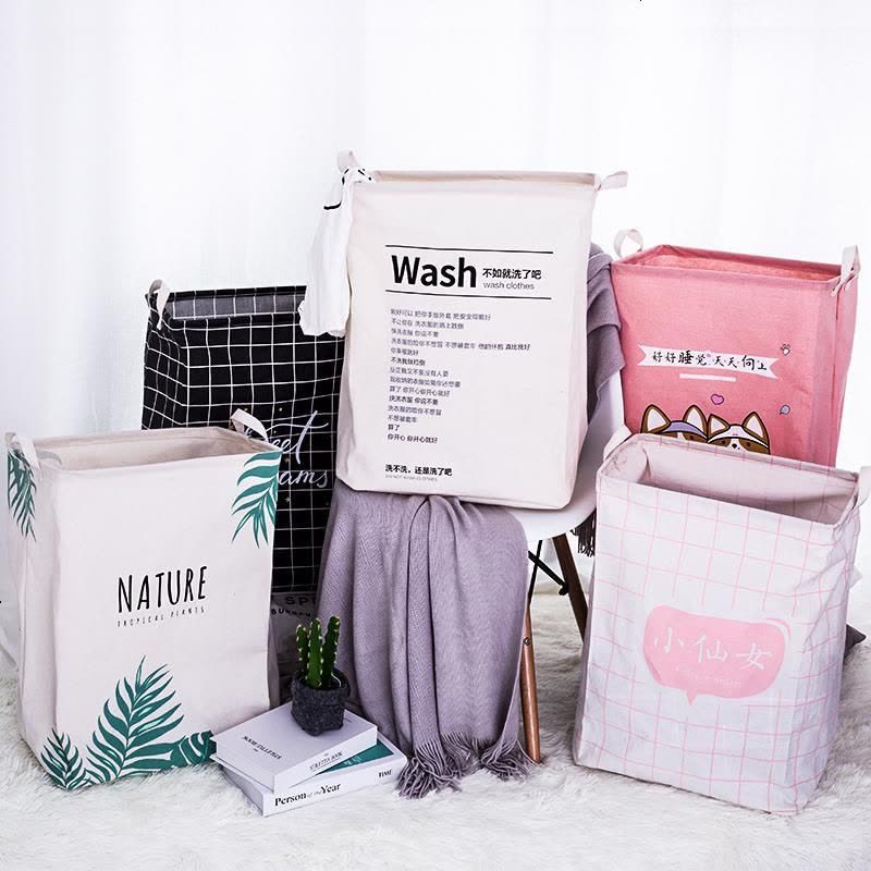栋哈收纳桶棉麻脏衣篮折叠脏衣篓超大号防水洗衣篮脏衣桶服收 大号 黑格英文(长方形)图片