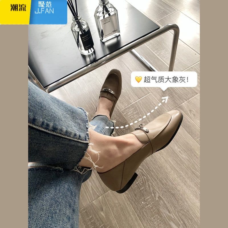 聚范~ 巨好穿!法式锁扣2024复古方头单鞋一脚蹬乐福鞋小皮鞋女图片