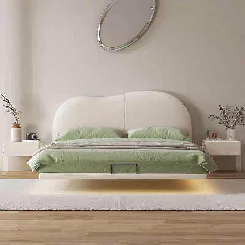2025新款真皮悬浮床现代简约主卧室双人床网红奶油风云朵软包床极简时尚高清大图
