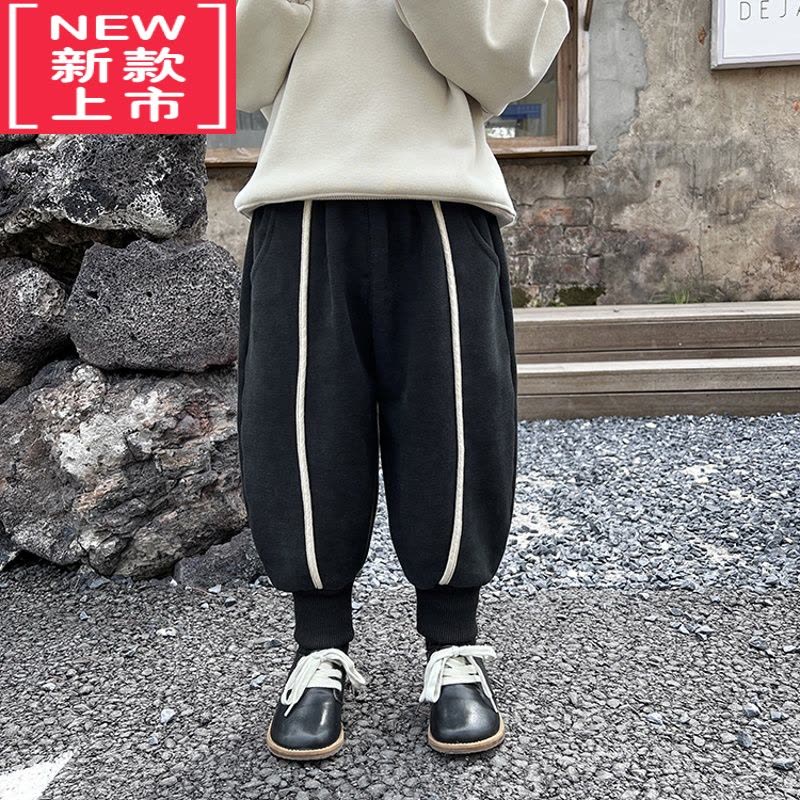 可莉允宝宝加绒加厚休闲裤2022冬装新款男童保暖长裤子小童束脚运动裤潮保暖裤图片