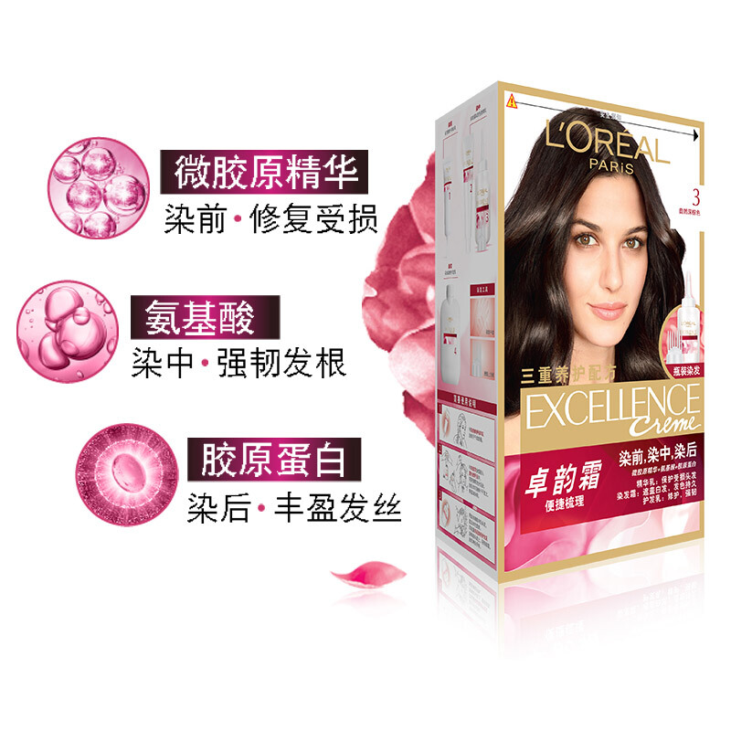 欧莱雅卓韵霜赋活养护染发霜3号(自然深棕色)高清大图
