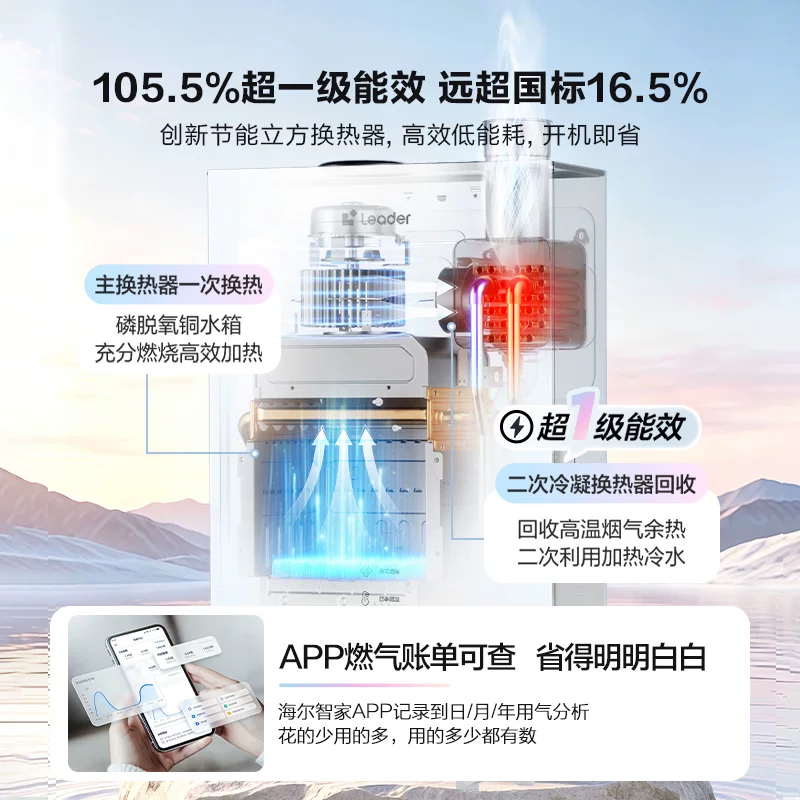 统帅海尔出品 JSLQ27-16LE5DU1 超省气燃气热水器家用一级能效高清大图