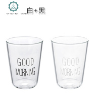 家用牛奶杯玻璃杯简约ins杯子透明果汁杯大容量水杯早餐杯 封后 带柄白+黑(2个装)