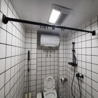 窗帘伸缩杆免打孔超长单杆卧室简易安装晾衣杆窗帘杆卫生间挂杆 白色加粗0.7-1.1米增压款送10环