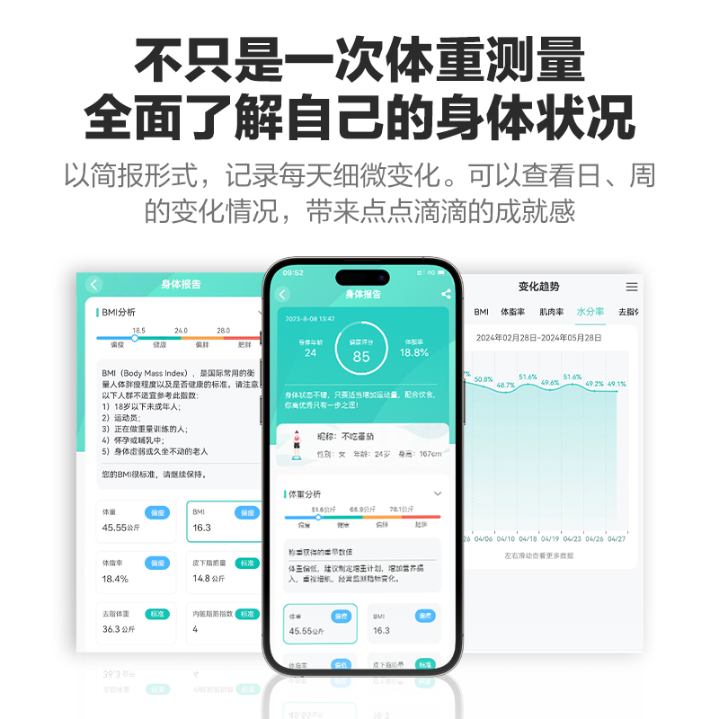 香山智能体脂秤体重秤蓝牙电子秤精准充电家用体脂称称重计高清大图
