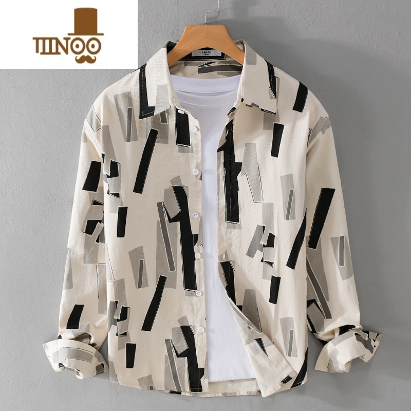 YANXU设计感衬衫男长袖潮流个性雅痞上衣服日系潮牌印花衬衣外套高清大图