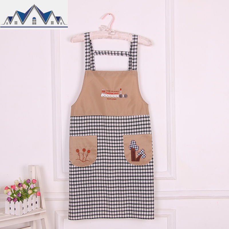 韩版棉时尚家用防水防油女士围裙带套袖成人无袖厨房罩衣定制 三维工匠