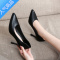 SUNTEK尖头细跟中跟职业黑色工作高跟鞋女礼仪正装ol空乘面试单鞋子