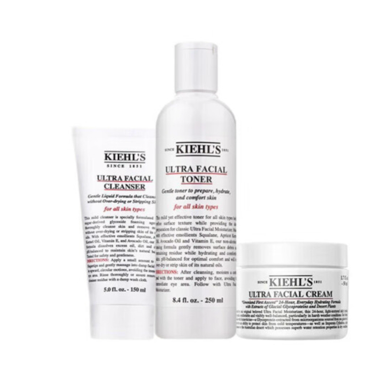 科颜氏(Kiehl’s)高保湿三件套(高保湿水250ml 洁面啫喱150ml 高保湿面霜125ml)