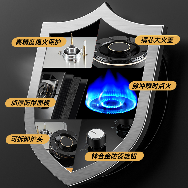 Haotaitai燃气灶Q15 5.2kW大火力台嵌两用双灶加厚防爆黑晶面板可调底壳换新免改孔可拆卸灶头易清洁高清大图