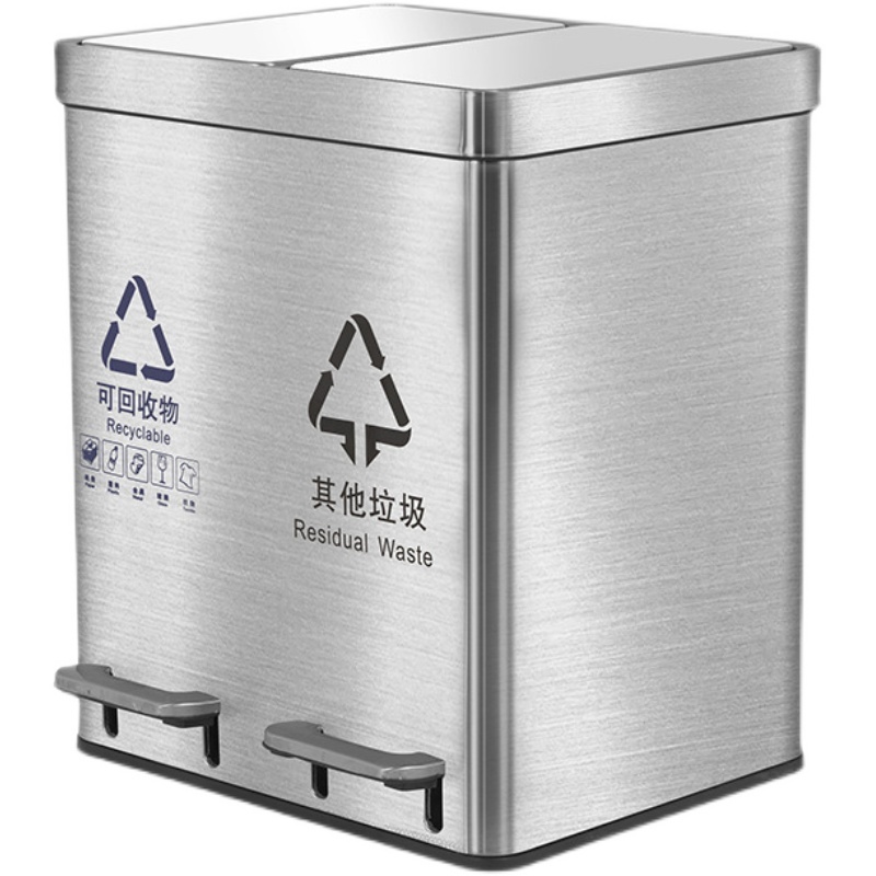 绵冠MIANGUAN分类垃圾桶家用厨房干湿分离不锈钢脚踏办公室带盖双桶脚踩大号高清大图