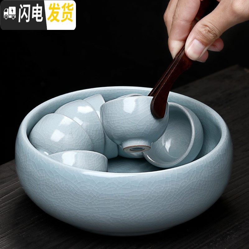 三维工匠汝窑精品茶具套装家用功夫茶具陶瓷泡茶壶茶杯茶海礼整套茶具 11件礼盒装(6茶杯+盖碗+茶夹+茶巾+茶漏+公道杯)高清大图