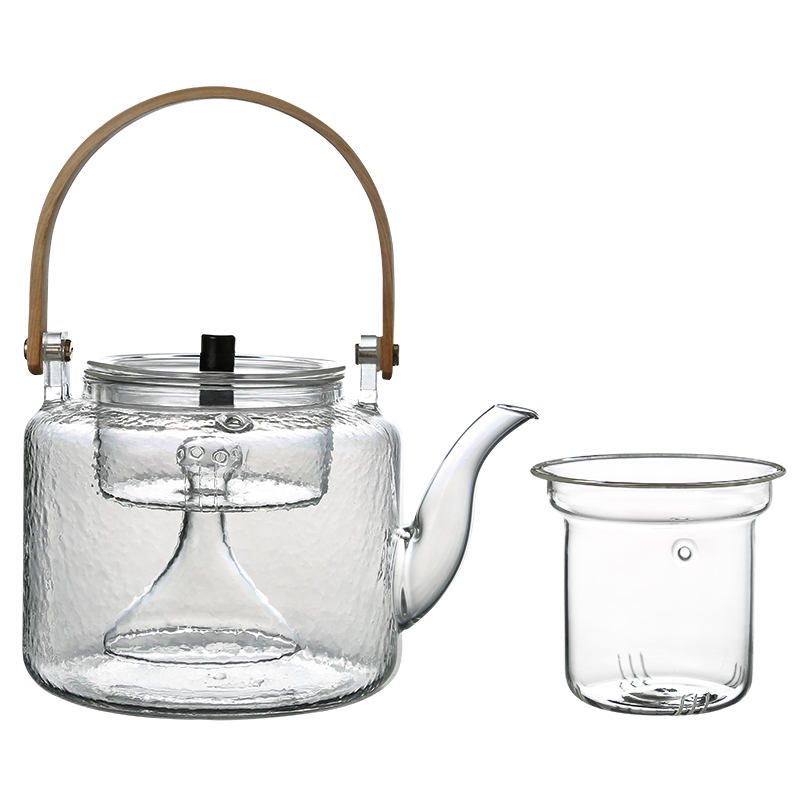 常生源 茶壶 双内胆可蒸煮耐热玻璃壶蒸汽壶提梁壶煮茶器烧茶器茶炉烧水 提梁锤纹壶