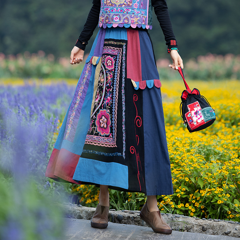 中式民族风刺绣长裙