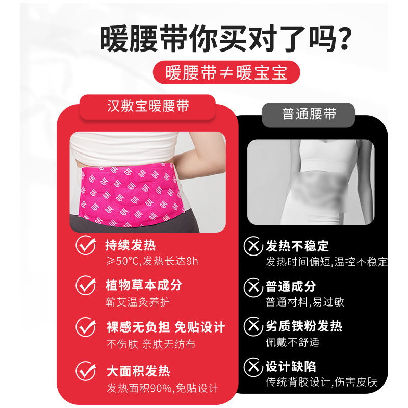 汉敷宝 蕲艾草温灸暖子宫寒自发热贴暖腰部护腰腹带热敷加宽大姨妈贴 3袋/1盒*3