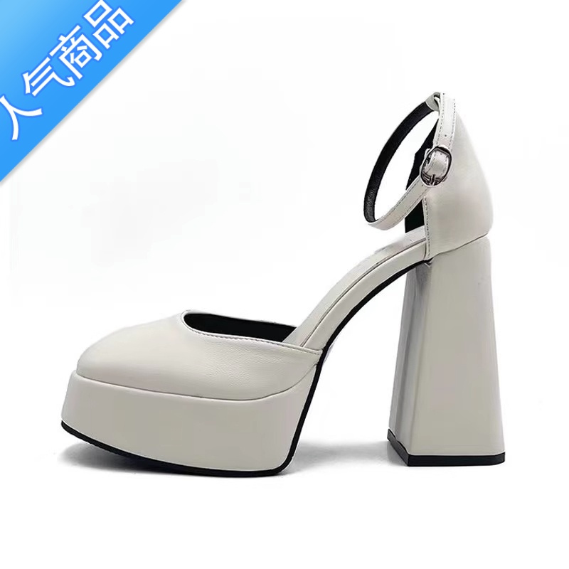 suntek2023春新款厚底防水台一字扣带高跟鞋不累脚包头单鞋女粗跟芭比