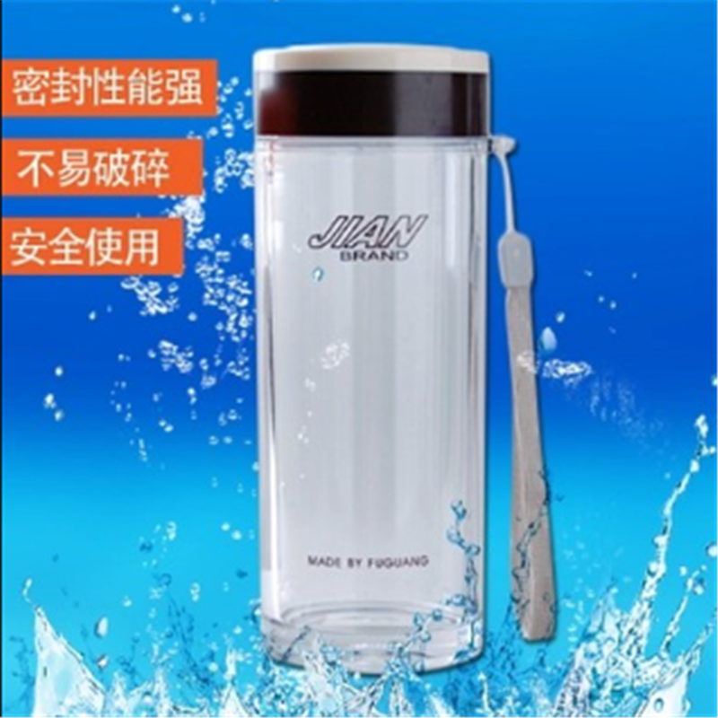 富光健牌新潮5号树脂隔热口杯便携泡茶杯耐摔带提绳茶漏380ml，可以印字，10个起订