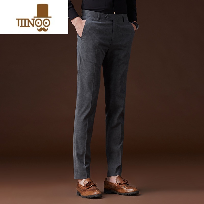 YANXU西裤男修身灰色裤子商务休闲直筒正装男士夏季职业长裤黑色西装裤高清大图