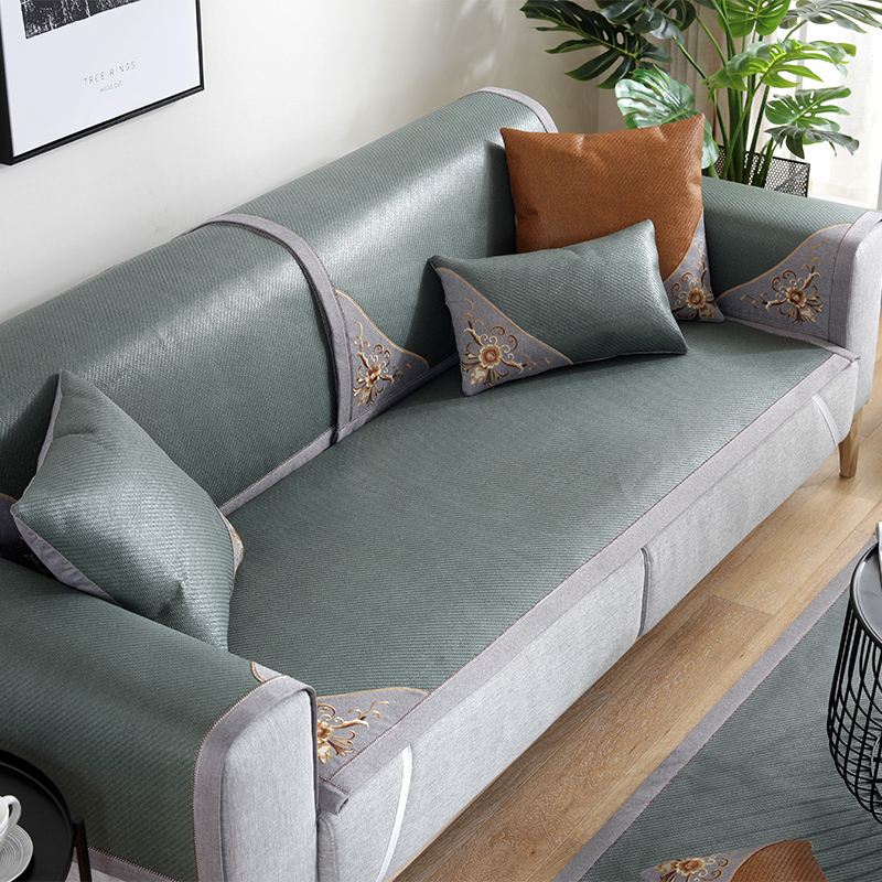 沙发坐垫凉席冰藤席坐垫夏天款布艺防滑垫子四季客厅沙发套罩可定制