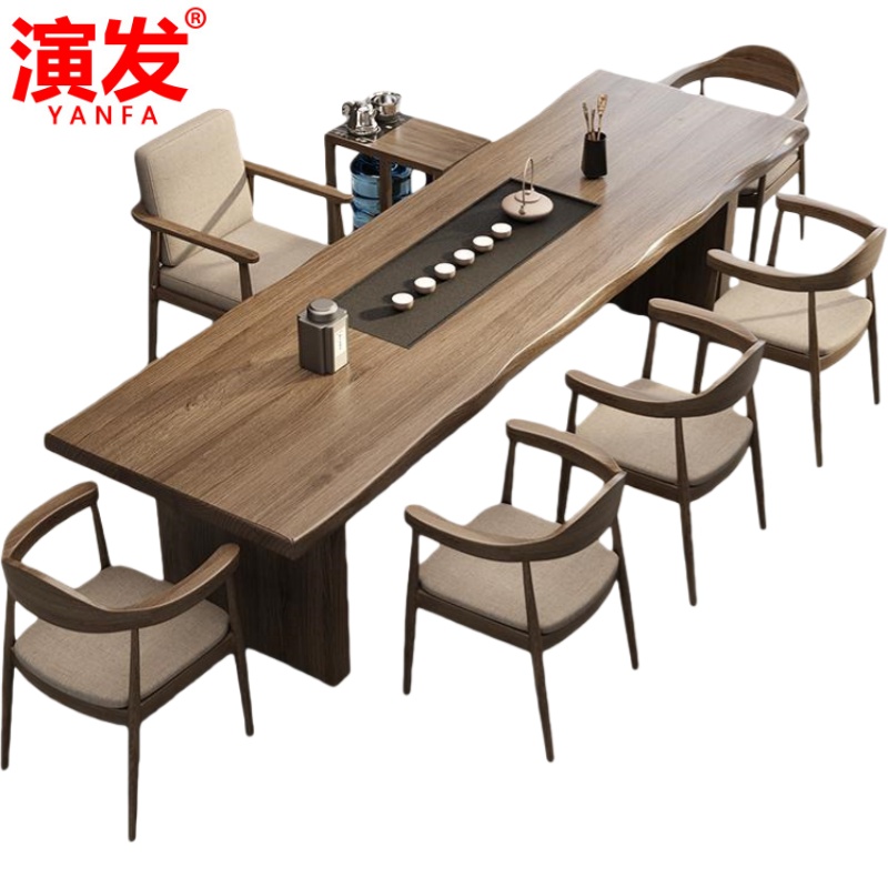 演发 茶桌1.6米5椅+茶水柜 套高清大图