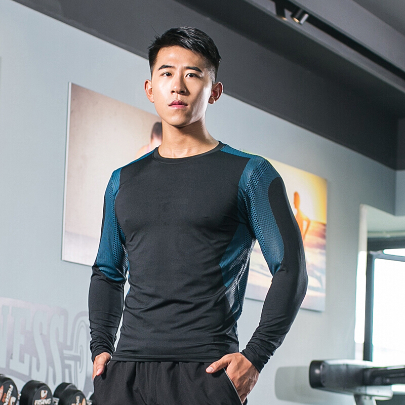 健身衣男长袖紧身衣运动T恤弹力速干跑步田径健身服健身房房篮球训练服