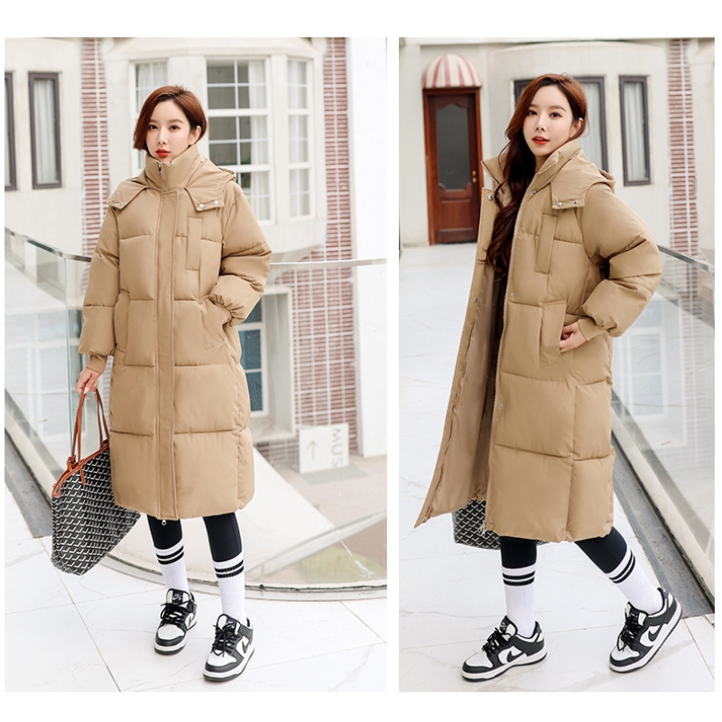 长款过膝冬季新款棉衣女韩版宽松羽绒棉服女加厚棉袄直播跨境 卡其 XL