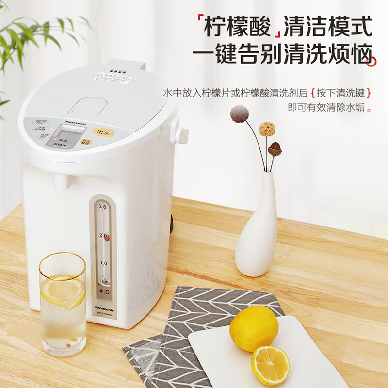 松下(Panasonic)食品级涂层内胆电热水瓶 白色4升一键除氟全自动智能保温烧水壶电热水瓶NC-EK4000