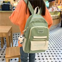 绿色小包[送2徽章+送挂件小牛] 书包女夏季双肩包三六年级高中生初中生小学生撞色ins大容量背包