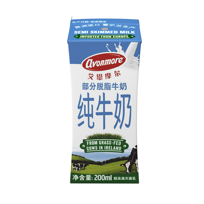 艾恩摩尔原装进口纯牛奶 艾恩摩尔(AVONMORE)部分脱脂纯牛奶200ml*12