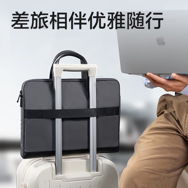 得力(deli)商务公文包 手提包质拼接事务包多层收纳14寸电脑包 BG197质感皮膜拼接商务公文包(灰)图片