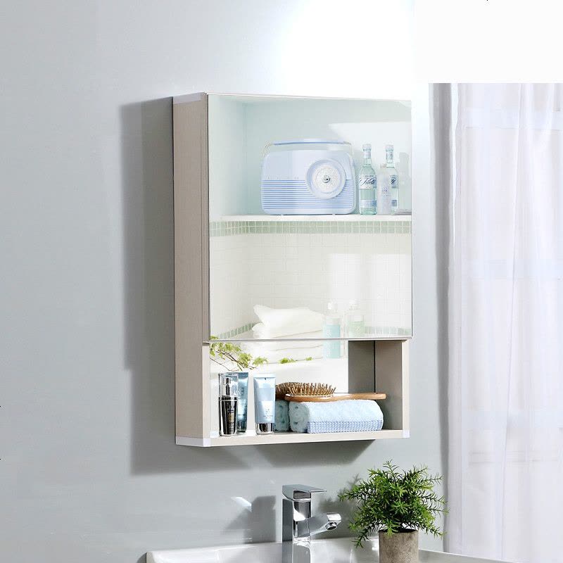 浴室镜柜挂墙式卫生间铝镜箱隐藏式浴室柜镜子带置物架图片