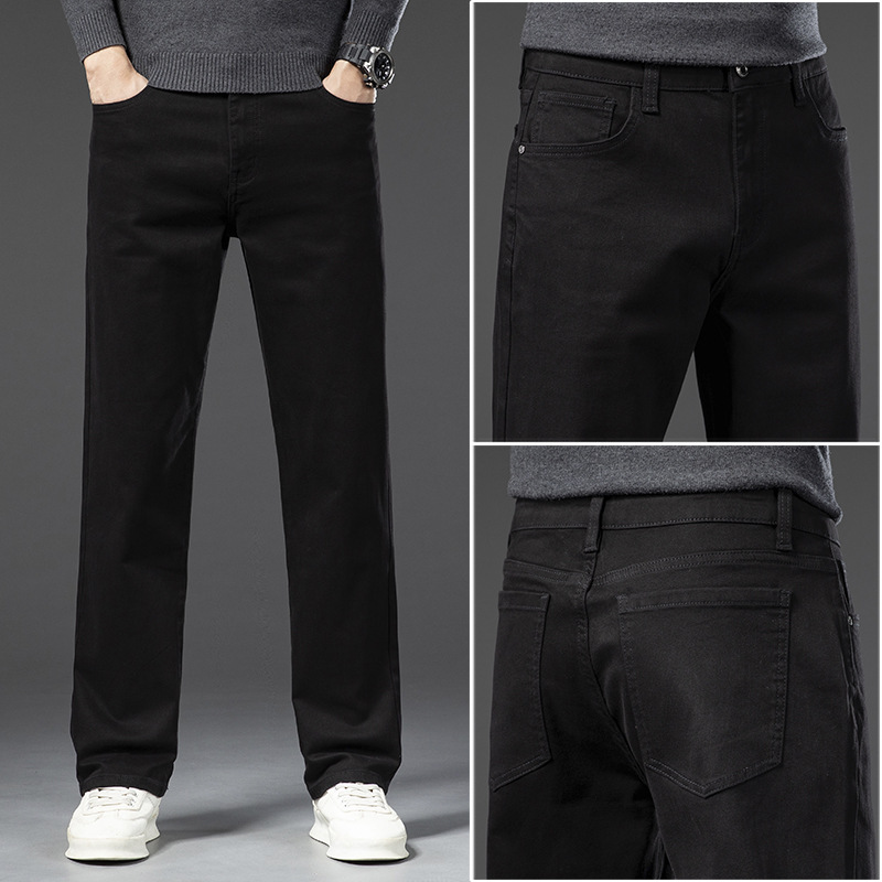 98%棉高档牛仔裤精品男 简约黑色设计潮牌百搭宽松直筒裤秋冬新品