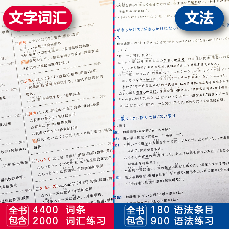 日语n2 [正版]日语n2红宝书文字词汇蓝宝书文法新日本语能力考试n2红蓝宝书N2单词语法书日语考试标准日本语初级日语书高清大图