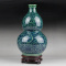 景德镇陶瓷器仿古青花瓷迷你小花插花瓶家居装饰品博古架摆件 三维工匠 青釉冬瓜筒