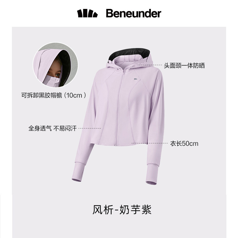 蕉下防晒衣女冰丝透气长袖外套防紫外线轻薄款百搭宽松披肩防晒服 奶芋紫【速干及腰款-10CM黑胶帽檐】 L